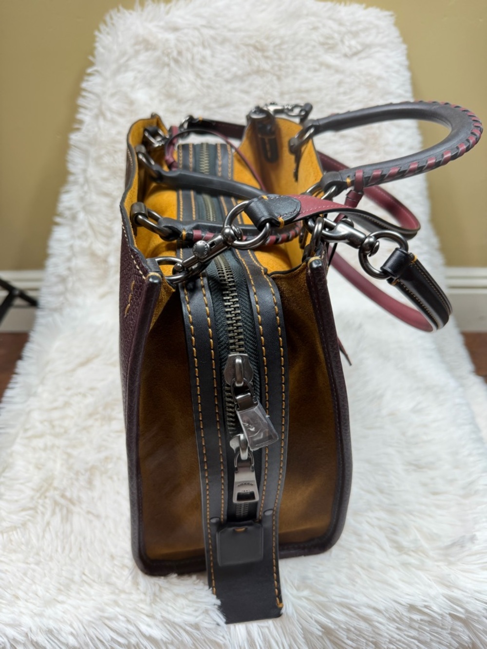 Coach Pebbled Leather Satchel in Plum with Mustard Interior - Picture 3 of 7